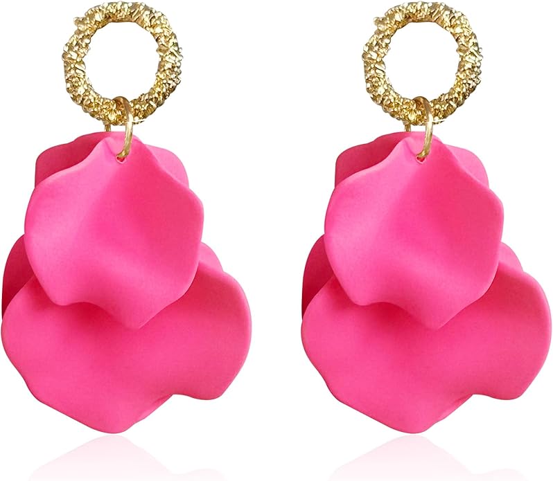 Anmpab Statement Matte Rose Flower Petal Stud Earrings for Women Dangly Floral Petal Earrings Jewelry Accessories Romantic Gifts for Her Women