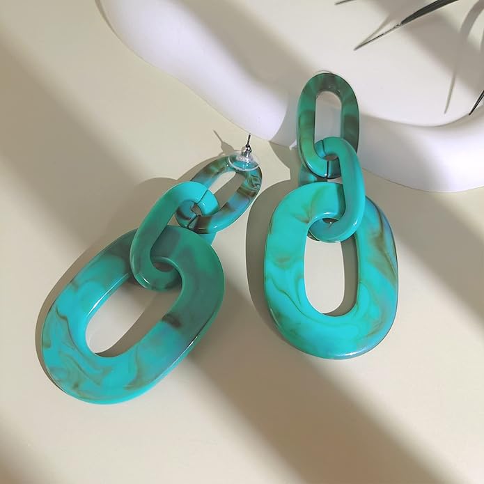 Bocar Acrylic Chunky Statement Necklace for Women Cube Link Chain Collar Necklace and Hoop Earrings Costome Jewelry Set