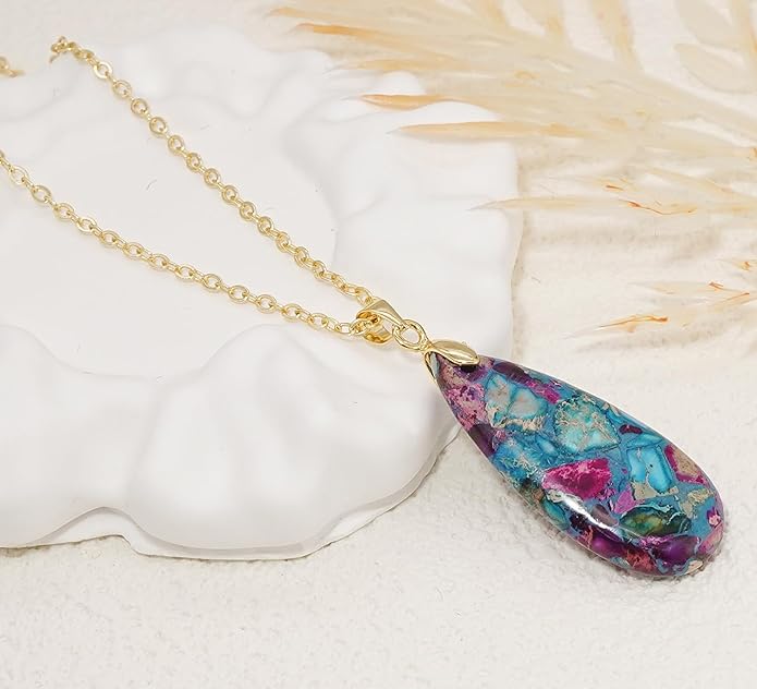 Stone Necklaces for Women Teardrop Gemstone Pendant Necklace Natural Stone Chain Necklaces