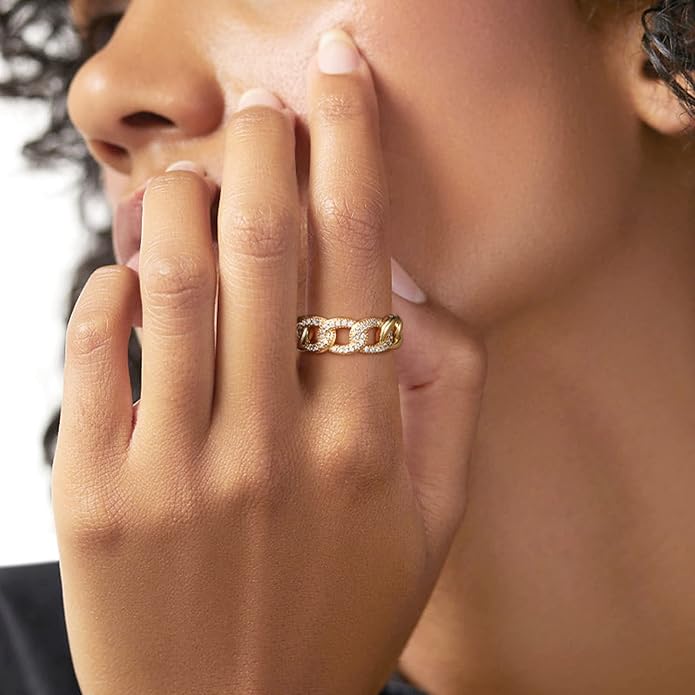 KissYan Gold Rings for Women, 14K Gold Plated Adjustable Statement Irregular Geometric Diamond Twisted Open Stackable Band Chunky Finger Rings Dainty Cubic Zirconia Jewelry Gifts