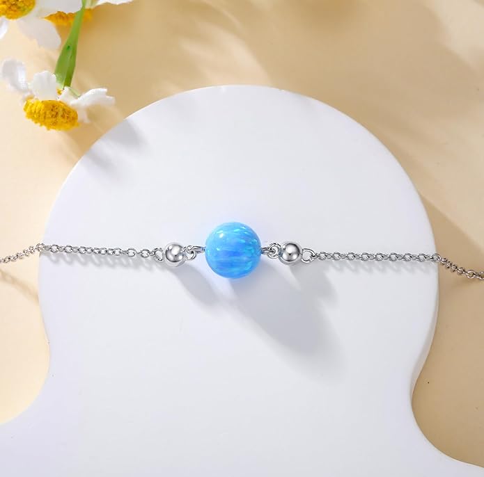 Opal Anklet/Bracelets for Women, S925 Sterling Silver Adjustable Foot Beaded Round Charm Ankle Bracelet Anklets Jewelry Anniversary Birthday Gifts for Women-1