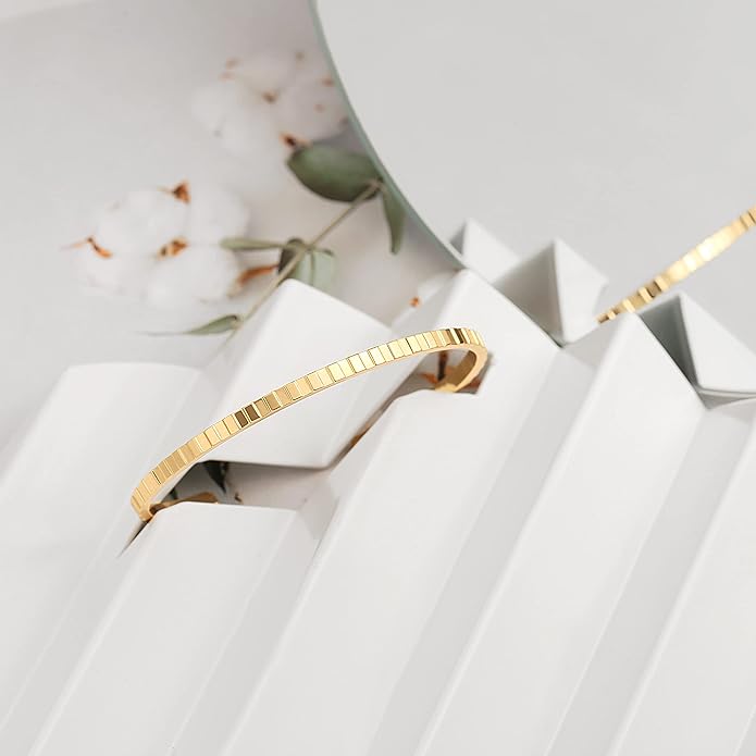 PERNNLA PEARL Dainty Gold Bar Bracelet for Women Simple Delicate Thin Cuff Bangle Hook Bracelet 18K Gold Plated Handmade Minimalist Jewelry
