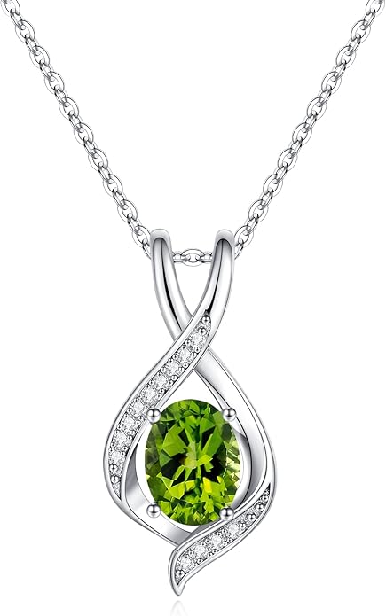 SMILEST Valentines Day Gifts for Her - 925 Sterling Silver Oval Sparkle Birthstone Necklace, Infinity Pendant Necklace Anniversary Birthday Gifts for Women Wife Girlfriend Mom Birthstone Necklace