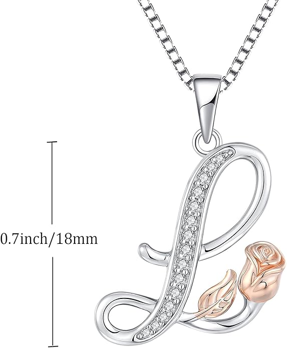 STARCHENIE Initial Necklace for Women Sterling Silver Letters 26 Alphabet Pendant Rose Flower Jewelry Gifts for Family Sisters Friend