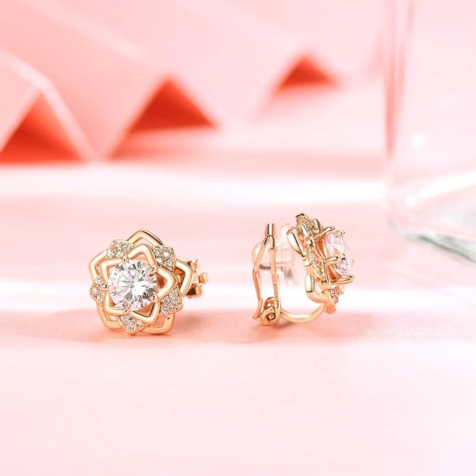 Clip on Earrings Women, 14K Gold Hoop Clip-On Earrings for Women, Hypoallergenic Non Pierced Croissant Earrings