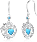 FANCIME Tree of Life Dangle Drop Earrings 925 Sterling Silver Dainty Round Gemstone Birthstone Earring Fine Jewelry Birthday Christmas Gifts for Her Women