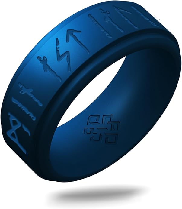 Knot Theory Viking Silicone Ring - My Love Forever in Rune Characters Breathable Comfort Fit - Valentine's Engagement Mens Wedding Band