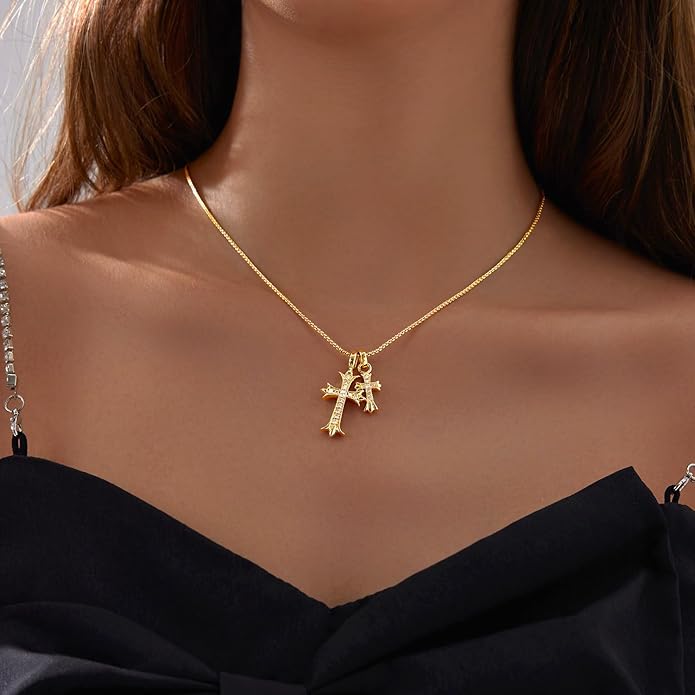 Zeffy Cross Necklace for Women,18K Gold/Silver Plated Tiny Cubic Zirconia Cross Pendant Necklace for Women Simple Layered Cross Necklaces for Women
