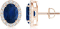 ANGARA Natural Blue Sapphire Earrings for Women | Prong-Set Oval Blue Sapphire Stud Earrings with Diamond Halo in 14K Solid Gold/Platinum | September Birthday, Anniversary, Gemstone Jewellery Gift