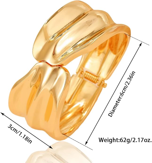 Gold Chunky Bangle Bracelet for Women Adjustable Twist Cuff Design Tarnish-proof Stackable Jewelry Gift