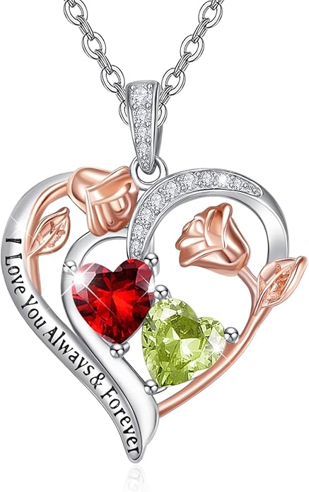 Valentine's Day Gifts for Wife 925 Sterling Silver Double Birthstone Pendant Necklaces I Love You for Always and Forever Necklace Anniversary Birthday Gifts for Wife Girlfriend Mom Her