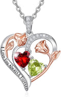 Valentine's Day Gifts for Wife 925 Sterling Silver Double Birthstone Pendant Necklaces I Love You for Always and Forever Necklace Anniversary Birthday Gifts for Wife Girlfriend Mom Her