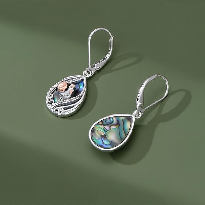 Animal Earrings 925 Sterling Silver Abalone Shell Dangle Drop Earrings Leverback Earrings Cute Animal Jewelry Gifts for Women Girlfriend