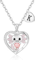 C-leen Axolotl Valentines Day Gifts for Her, 14K Gold Plated Axolotl Initial Necklace Cute Heart Initial Pendant Necklaces Birthday Valentines Day Gifts for Kids Girls Women
