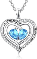 Valentine's Day Gifts for Wife 925 Sterling Silver Double Birthstone Pendant Necklaces I Love You for Always and Forever Necklace Anniversary Birthday Gifts for Wife Girlfriend Mom Her