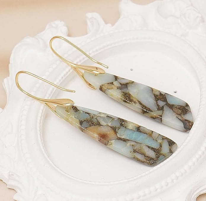 Natural Stone Earrings for Women Boho Triangles Dangle Drop Earrings