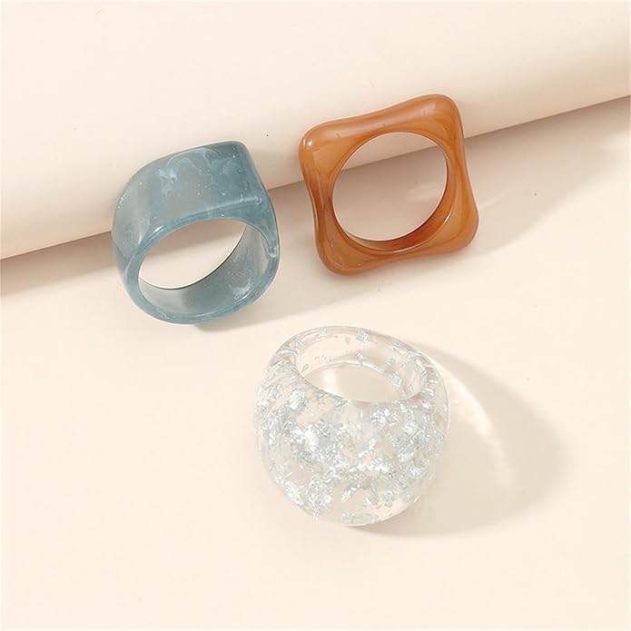 Multicolor Resin Chunky Rings for Women,Acrylic Plastic Rin Knuckle Finger Cute Trendy Aesthetic Y2k Statement Ring Vintage Simple Geometric Rings Jewelry