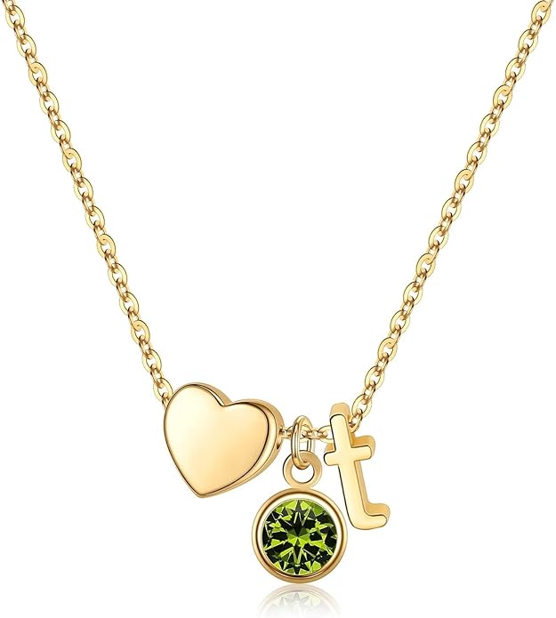 Ursilver Initial Birthstone Necklace for Women - Heart Initial Birthstone Pendant Necklace Personalized Gifts Birthday Gifts for Women