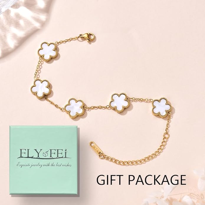 18K Gold-Plated Four Leaf Clover Bracelet for Women,Adjustable lucky Bracelet Set Jewelry Gift-Hypoallergenic Charm for Birthdays, Wellness & Daily Wear