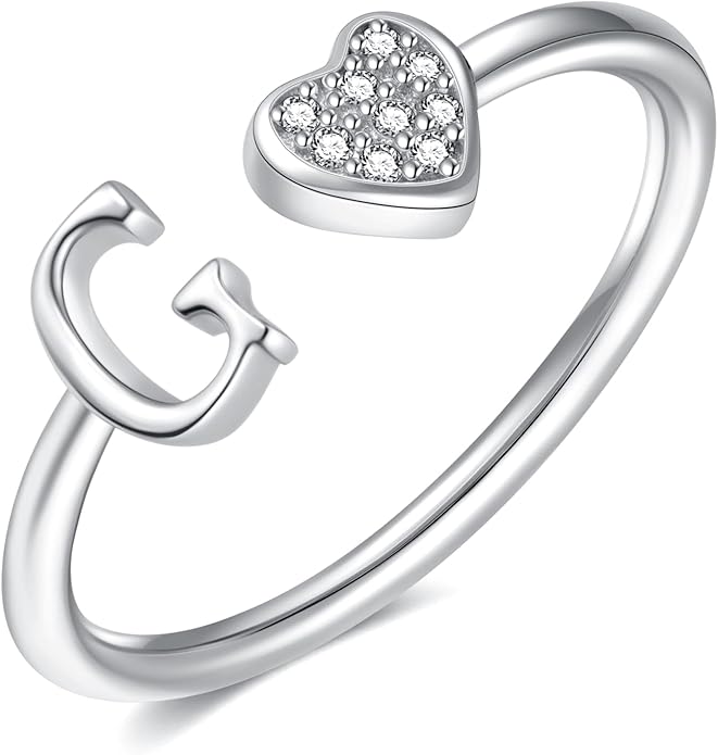 Valentines Day Gift Initial Rings for Teen Girls - S925 Heart Sterling Silver Rings for Teen Girls | 14K Gold/Rose Gold/Sterling Silver Plated Ring for Girls Kids Women Ring for Teenager Girls Gifts Adjustable, No Tarnish, Hypoallergenic