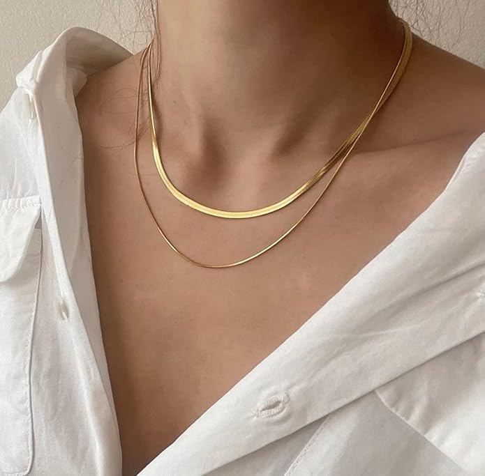Natural Freshwater Baroque Pearl Necklace 14K Gold Plated Dainty Choker Necklace for Women Girls Snake Chain/Cuban Link/Paperclip/Ball Beaded Chain/Tennis Chain Fashion Jewelry for Gift