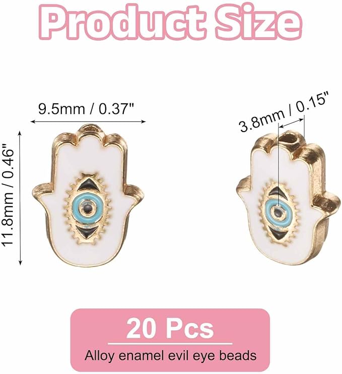 MECCANIXITY 20 Pcs Hand Evil Eye Beads Colorful Flat Loose Spacer Evil Eye Charms for DIY Bracelet Earrings Necklace Crafts Jewelry Making, White