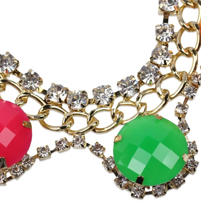 Colorful Round Pendant Necklace for Women Gold Color Chain Glass Crystal Rhinestone Bead Statement Ladies Metal Alloy Jewelry