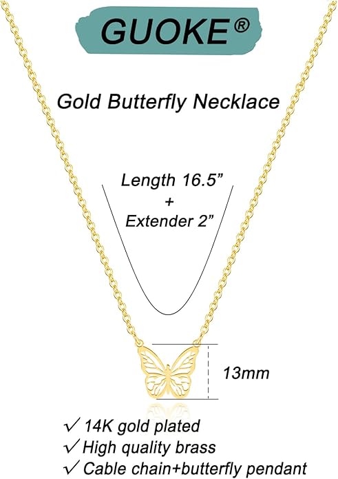 14K Gold Plated Dainty Pendant Butterfly Bead Boot Bee Baseball Flower Compass Airplane Heart Hummingbird Tree Necklace Simple Jewelry Gift for Women