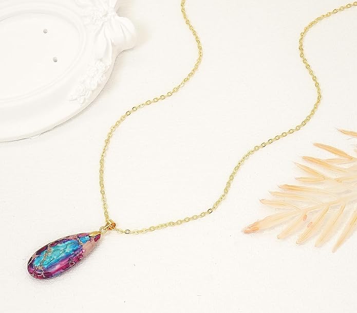 Stone Necklaces for Women Teardrop Gemstone Pendant Necklace Natural Stone Chain Necklaces