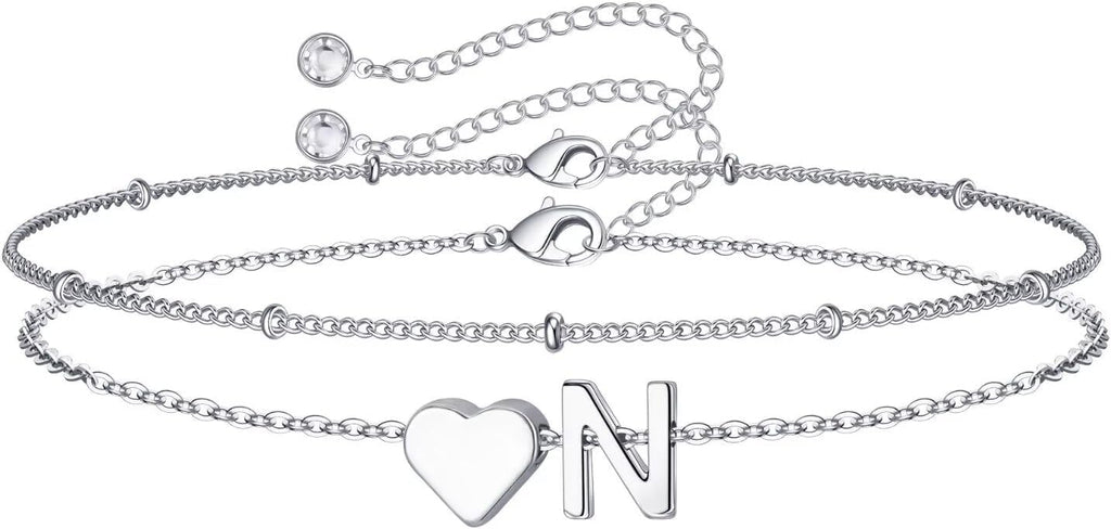 M MOOHAM Valentines Day Gifts for Kids Teen Girls -14K-Gold-Plated Heart Initial A-Z Bracelets for Women Girl Dainty Gold Bracelets Birthday Valentines Gifts for Women Her Teenage Girls Kid Teen Gift