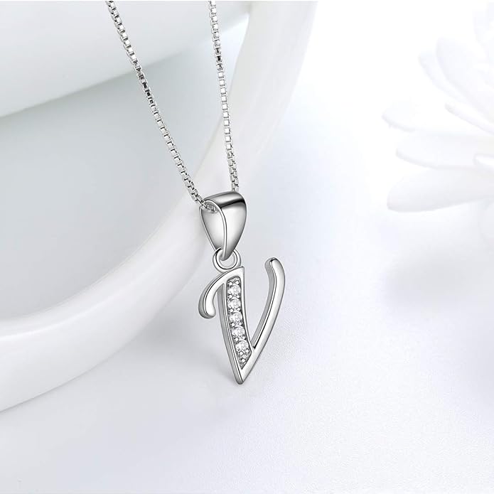 Aurora Tears Letter Necklace Initial 925 Sterling Silver Alphabet Pendant Crystal Name Gift Women Cubic Zirconia Jewelry