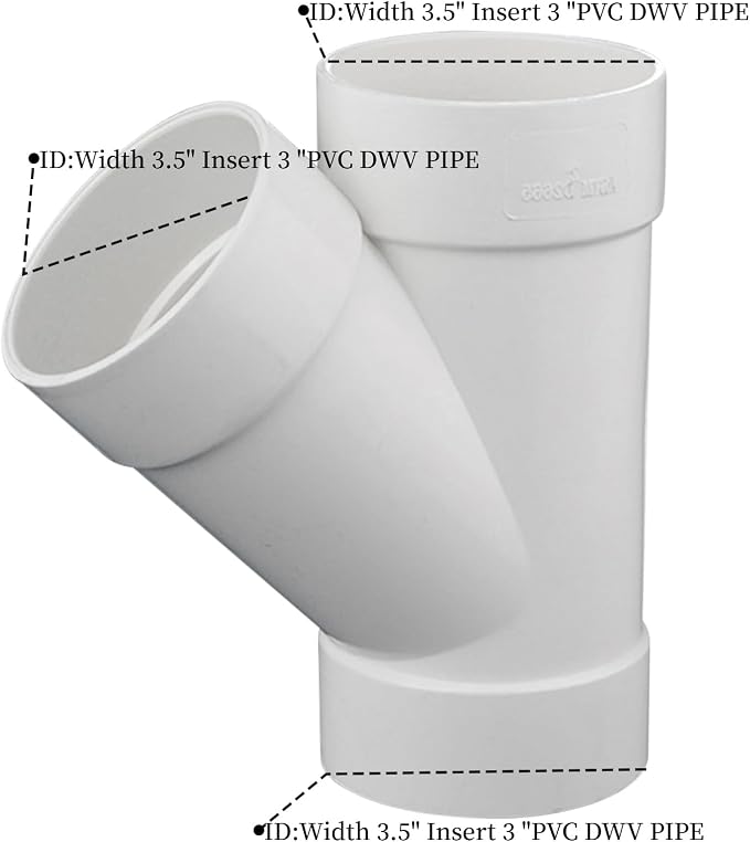 3" PVC 45 Degree Wye DWV Sanitary Y-TEE Street Drain Waste white | Vent PVC - Image 2