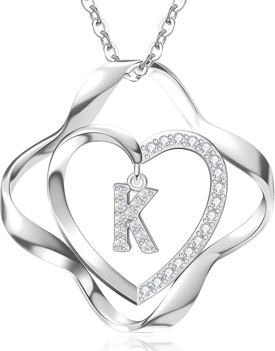 RIVIKO Valentines Day Gifts for Her-Love Knot Initial Necklace,925 Sterling Silver Letter Pendant Necklaces,Personalized Alphabet Jewelry Christmas Birthday Gifts for Women Wife Mom Friend