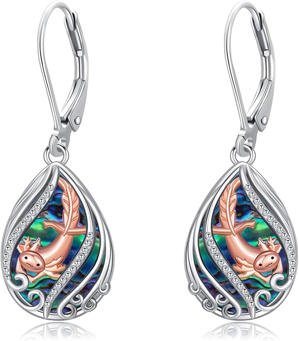 Animal Earrings 925 Sterling Silver Abalone Shell Dangle Drop Earrings Leverback Earrings Cute Animal Jewelry Gifts for Women Girlfriend