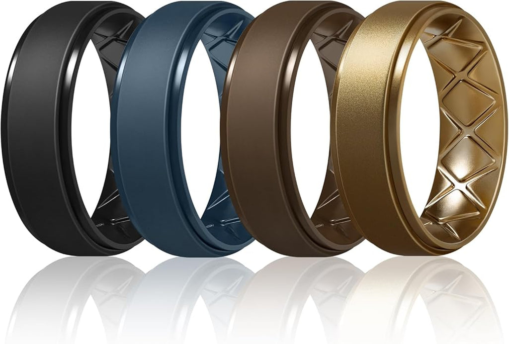 Egnaro Men's Rings 8.5mm Wide-2mm Thick Inner Arc Ergonomic Breathable Rubber Wedding bands-Hypoallergenic for Gym/Outdoor/Gift((1-7 Variety Pack with Half Size)