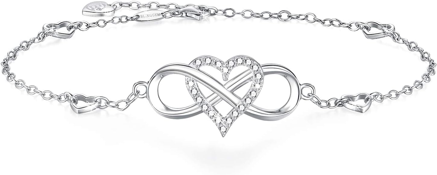 BlingGem Anklets for Women 925 Sterling Silver Infinity Hear Ankle Bracelet Cubic Zirconia Rose Gold Summer Beach Stylish Foot Chain Summer Vacation Jewelry Gift for Mom Women