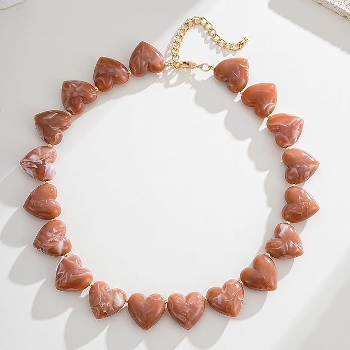 YUJIE Amber Acrylic Heart Choker Necklace for Women Vintage Punk Chunky Necklace Trendy Fashion Accessory