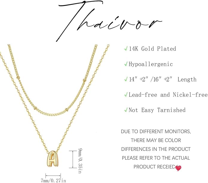 Valentines Day Gifts for Her - Bubble Letter Necklace Layered 14K Gold Plated Initial Necklaces for Women Dainty Cute Choker Pendant Stack Jewelry Fashion Accessories Teen Gift Trendy Stuff