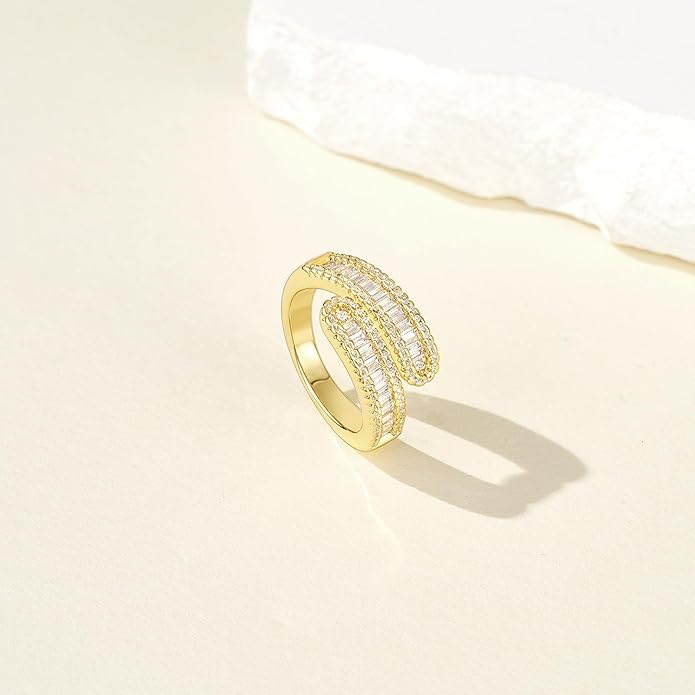 KissYan Gold Rings for Women, 14K Gold Plated Adjustable Statement Irregular Geometric Diamond Twisted Open Stackable Band Chunky Finger Rings Dainty Cubic Zirconia Jewelry Gifts