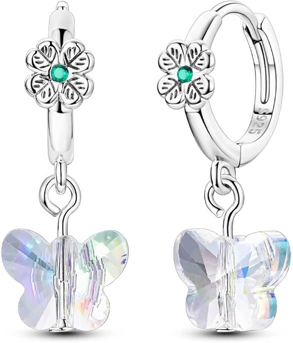 LAZA 925 Sterling Silver Hoop Earrings for Women, Hypoallergenic Huggie Butterfly Dangle Drop Earrings Colorful Flower Earrings Jewelry Gifts