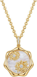 MEVECCO Birth Flower Necklace For Women 18k Gold Plated Mother Of Pearl Disc Floral Pendant Necklace Dainty 12 Birth Month Flower Handmade Personalized Jewelry Anniversary Christmas Birthday Gifts
