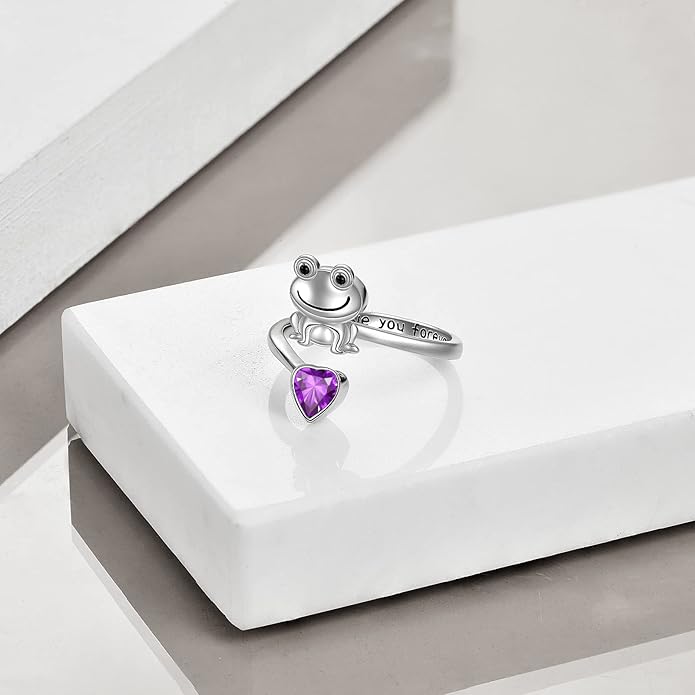 POPLYKE Frog Rings for Women Sterling Silver Frog Hold Topaz Heart CZ Rings Statement Rings