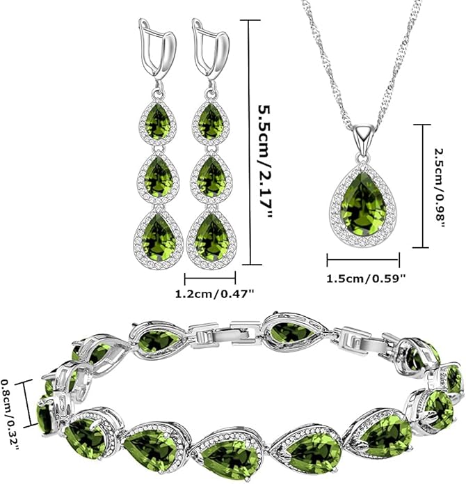 LMXXVJ Necklace Long Earrings Bracelet Set, White Gold Plated Created Blue Sapphire Jewelry Set Wedding Party Gift Jewelry for Women Bridal Bridesmaid