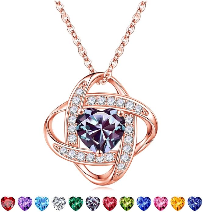 Iefil Valentines Gifts for Her Wife - 925 Sterling Silver Love Knot Birthstone Necklace, Anniversary Birthday Gifts for Women, Jewelry Gifts for Wife Mom Girlfriend