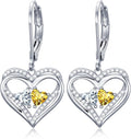 Valentines Day Gifts for Women, Heart Leverback Earrings Double Birthstone Dangle Earrings for Women, Love Jewelry for Her, Anniversary Birthday Gift for Mom Wife Girlfriend