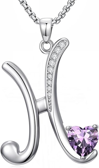 Valentines Day Gifts for Women Alphabet A to Z Initial Birthstone Pendant Necklaces for Women - 18k White Gold Plated Personalized Name Jewelry Valentine Mothers Day Birthday Gifts for Women Her Girlfriend