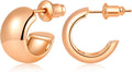 Gamicy Small 14K Gold Plated Hoop Earrings for Women with 925 Stering Silver Post, 14K Real Gold Plated Chunky Lightweight Hoops Earrings