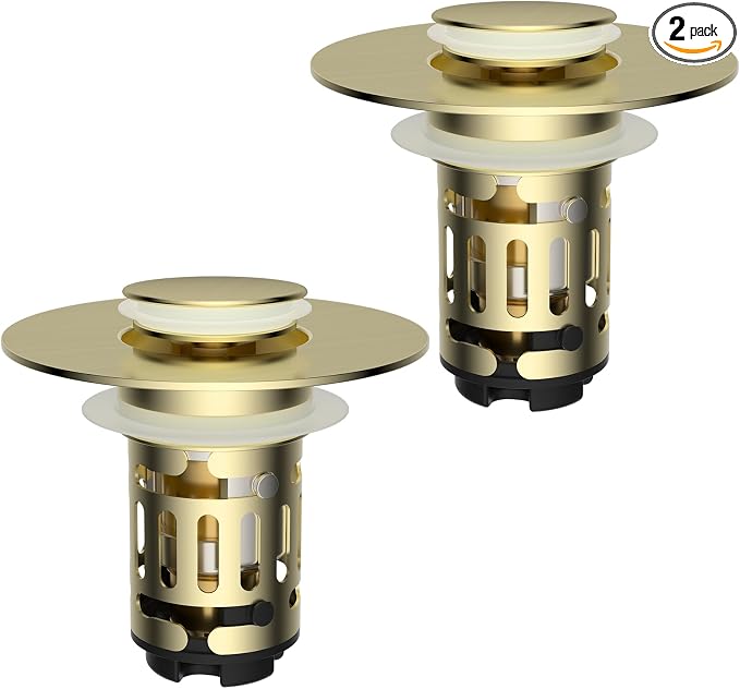 Hibbent 2 PCS Upgraded 3 in 1 Bathroom Sink Drain Strainer, Pop Up Stopper by Hibbent