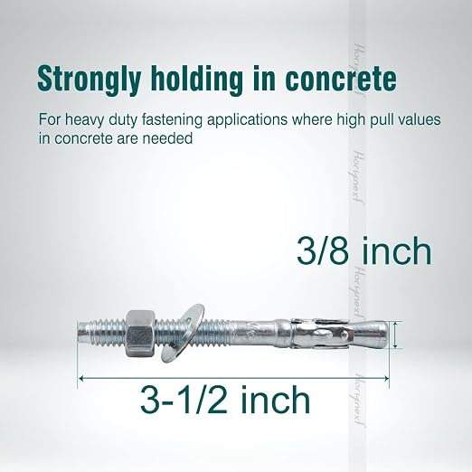 3/8 Concrete Anchors, 3/8 Wedge Anchors Bolts, 3-1/2" L, deck posts, wall - Image 2
