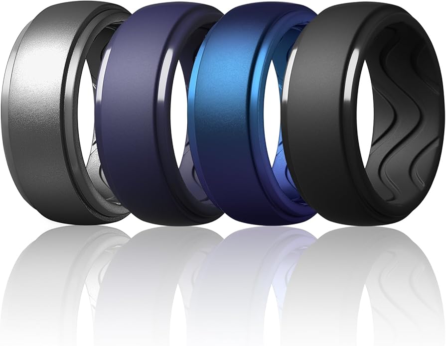 Egnaro Men's Silicone Rings 10mm Wide 2.5mm Thick, Rubber Wedding Bands with Inner Arc Ergonomic Breathable Design, 1/4/5/7 Variety Multipack